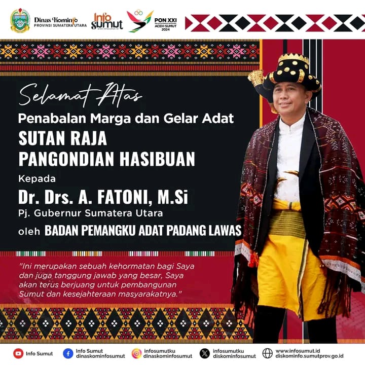 Pemangku Adat Padang Lawas,Agus Fatoni Di Beri Gelar Adat,”Sultan Raja Pangondaian.