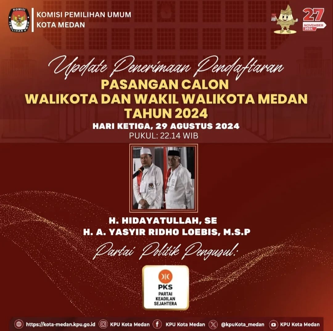 KPU Medan Terima Pendaftaran Calon Paslon Wali/Wakil Wali Kota Medan