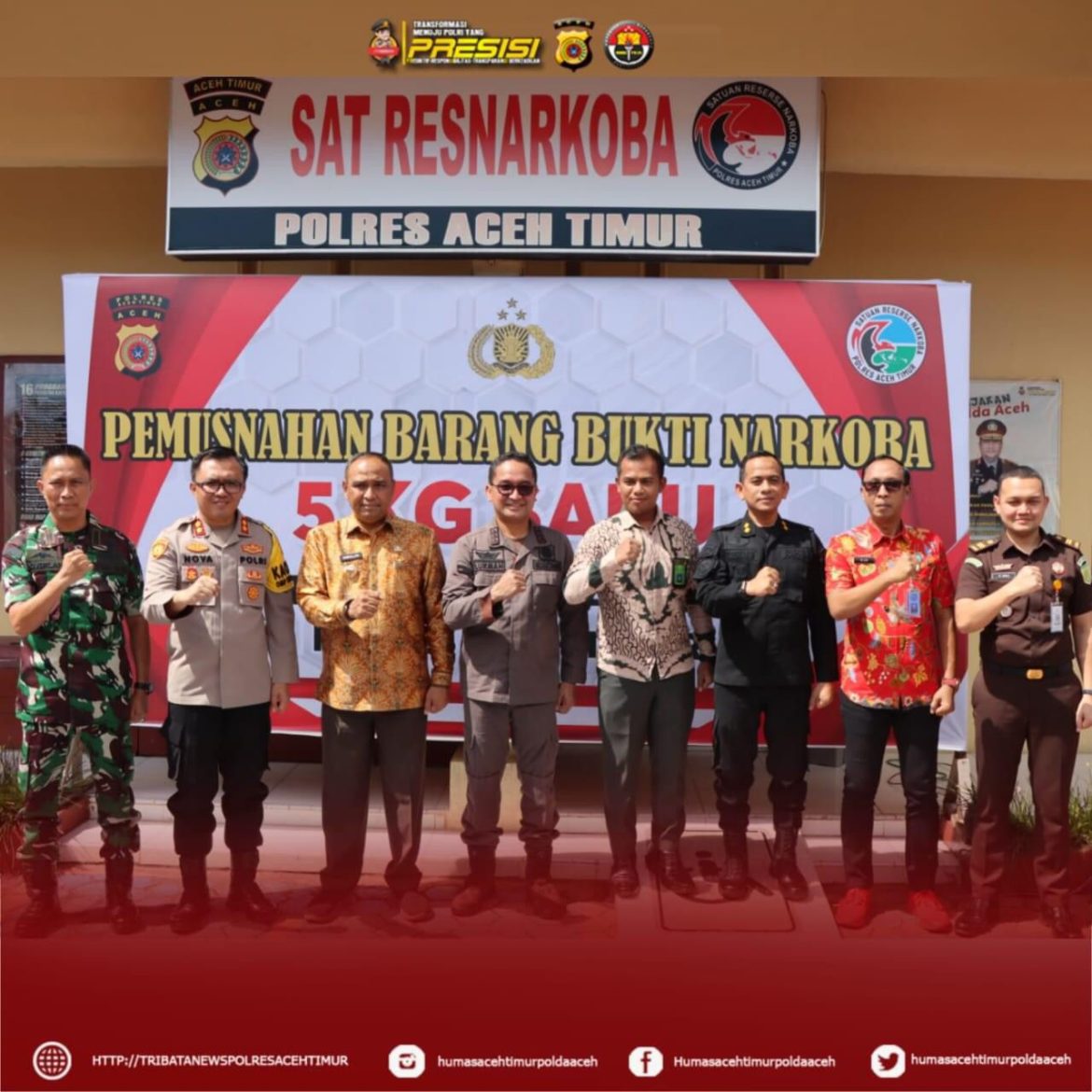 Polres Aceh Timur Musnahkan 5 Kilogram Barang Bukti Sabu