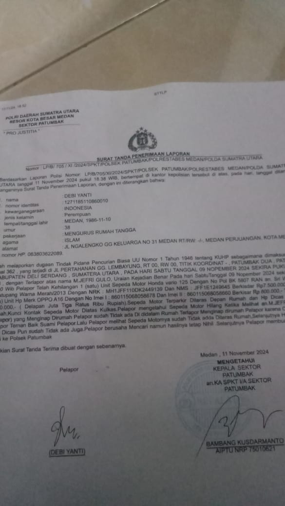 Seorang Wartawan Kehilangan Sepeda Motor Di Teras Rumah