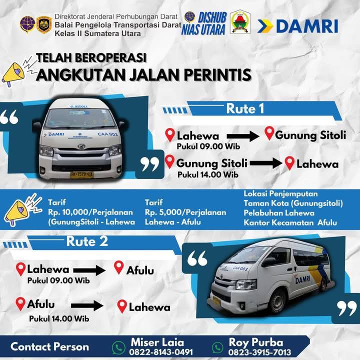 Meningkatkan kualitas transportasi di Kabupaten Nias Utara