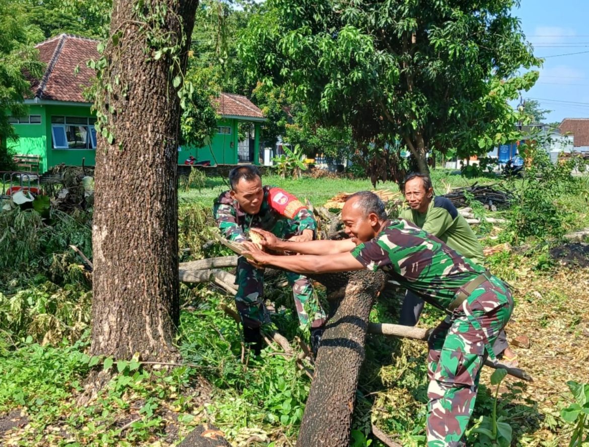 Babinsa Bersama Warga Gotong Royong Pangkas Pohon Besar di Pinggir Jalan, Keamanan dan Kenyamanan Jalan Terjaga