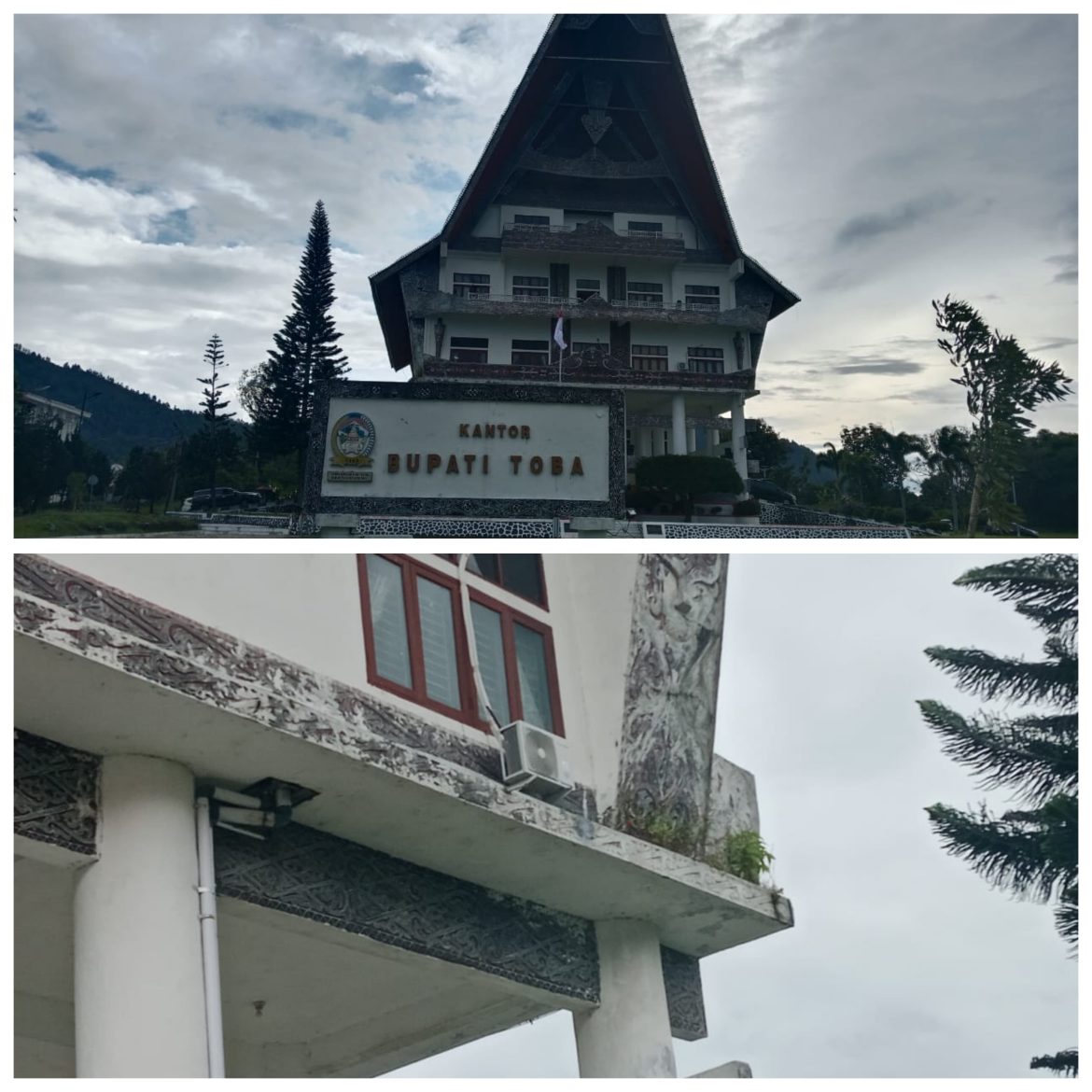 Dinding Kantor Bupati Toba di Tingkat Dua Ditumbuhi Rumput Mirip Bunga*