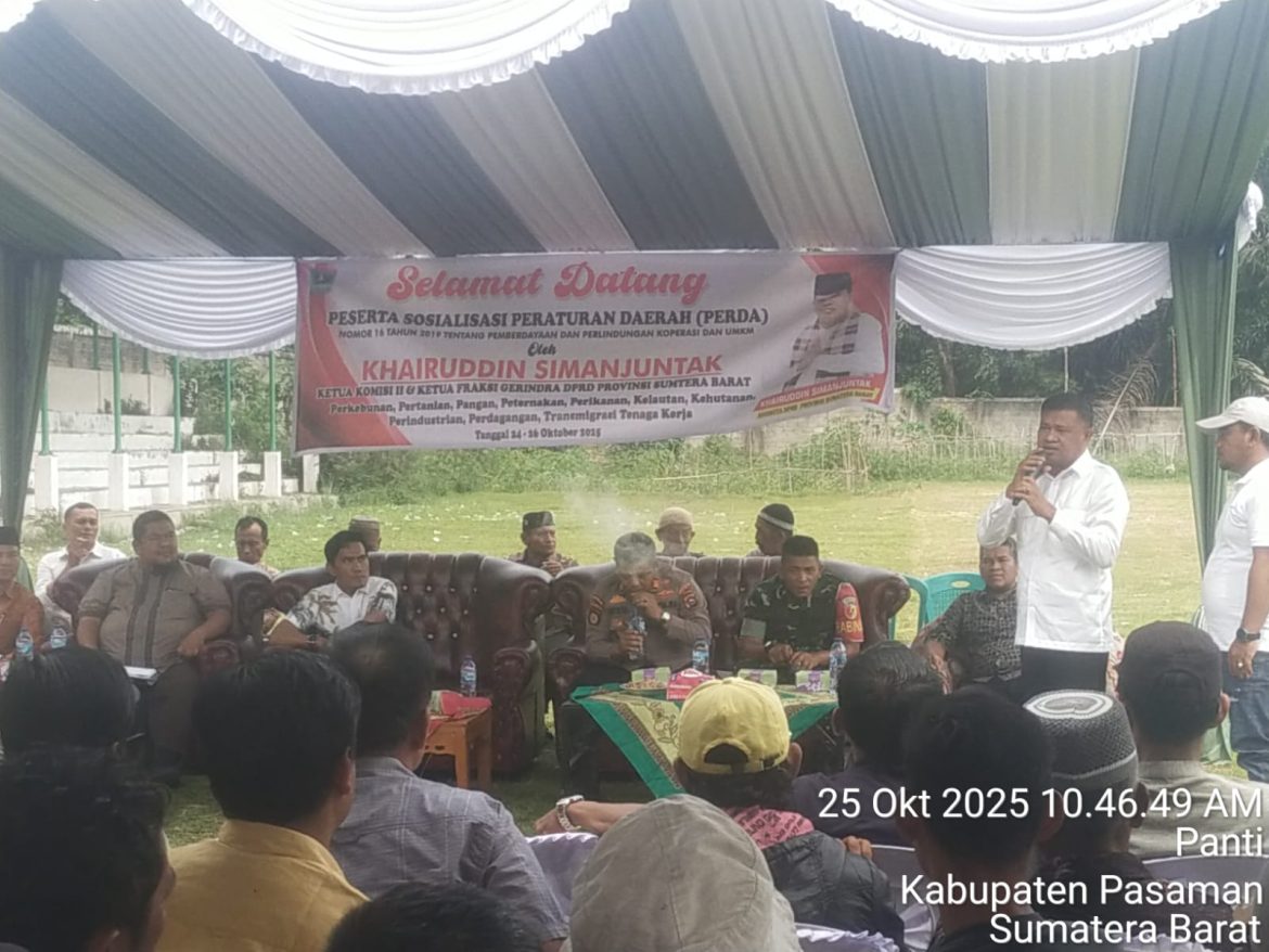 Ketua Komisi II Praksi Gerindra Provinsi Sumbar Khairuddin Simanjutak Sosialisasikan Perda No 16 Tahun 2019, di Nagari Panti.
