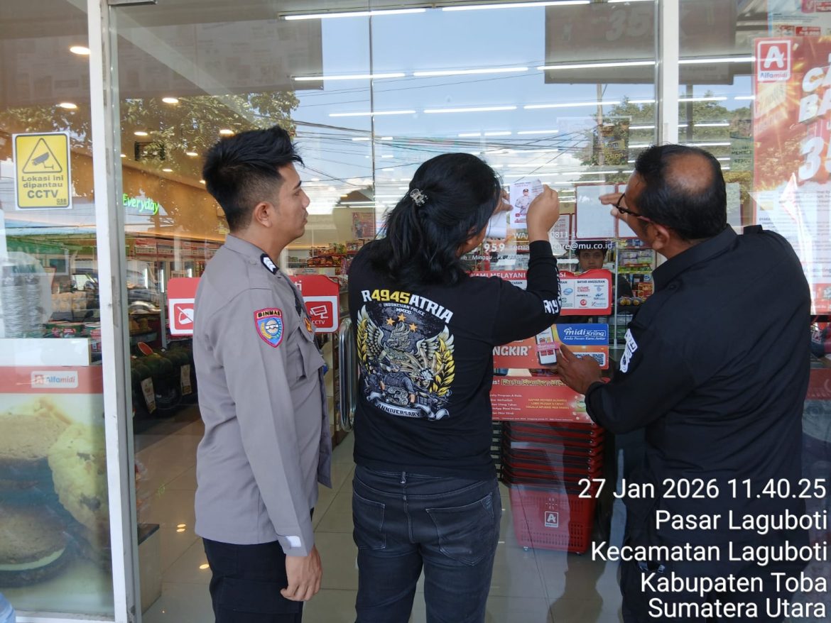 Polres Toba Berkoordinasi Terkait Akses CCTV dan Tempel Stiker Call Center 110 di Minimarket Guna Antisipasi Gukamtibmas