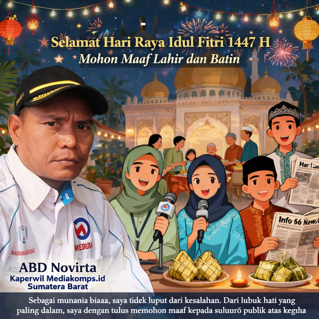 Kaperwil Mediakompas.id Sumbar Ucapkan Selamat Idul Fitri 1447 H, Minta Maaf Atas Kekhilafan dalam Pemberitaan dan Interaksi dengan Instansi serta Masyarakat