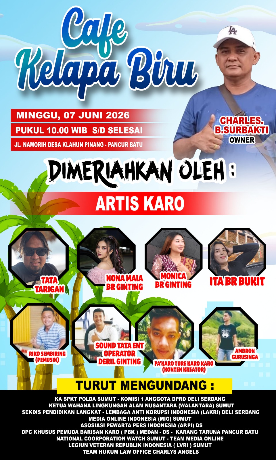 Cafe Kelapa Biru Siap Dibuka, Hadirkan Hiburan Artis Karo dan Jadi Destinasi Baru di Pancur Batu