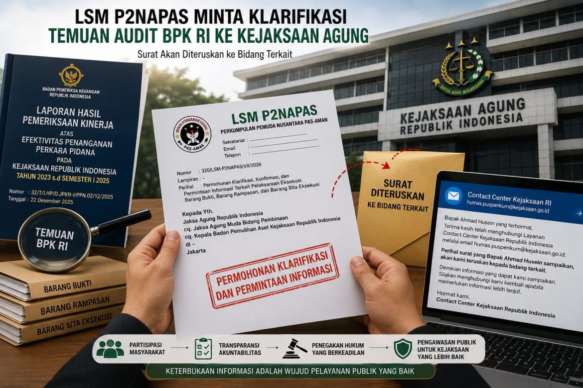 Kejaksaan Agung Respons Cepat Surat LSM P2NAPAS, Permohonan Klarifikasi atas Temuan Audit BPK RI Diteruskan ke Bidang Berwenang