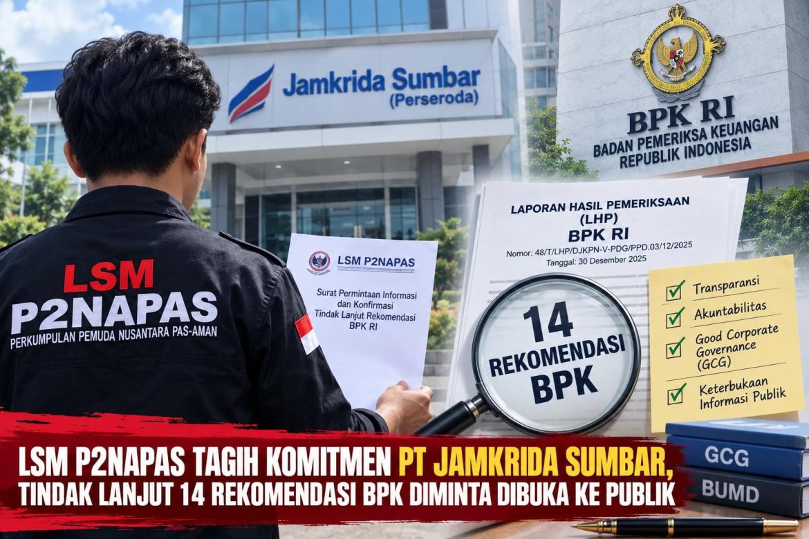 LSM P2NAPAS Tagih Komitmen PT Jamkrida Sumbar, Tindak Lanjut 14 Rekomendasi BPK Diminta Dibuka ke Pub