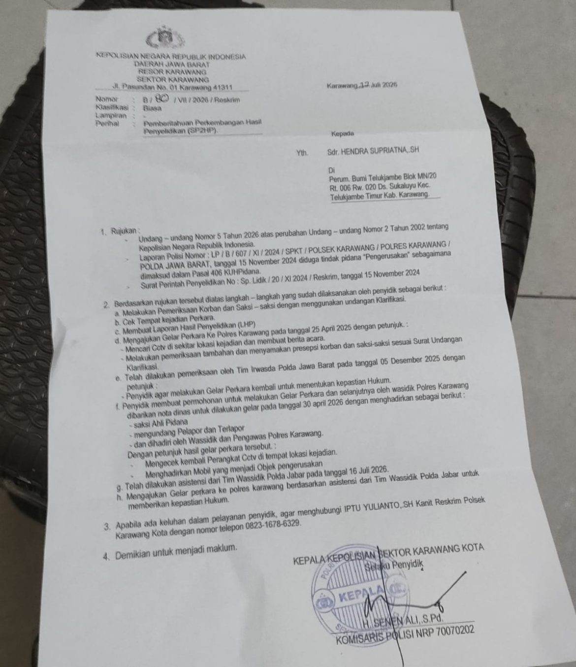 LBH Arya Mandalika Minta Evaluasi Kinerja Penyidik Polsek Kota Karawang dalam Kasus Dugaan Perusakan