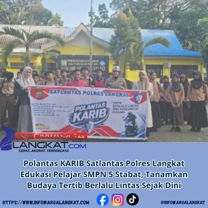 Polantas Karib Tanamkan Budaya Tertib Berlalu Lintas Kepada Pelajar SMPN 5 Stabat.
