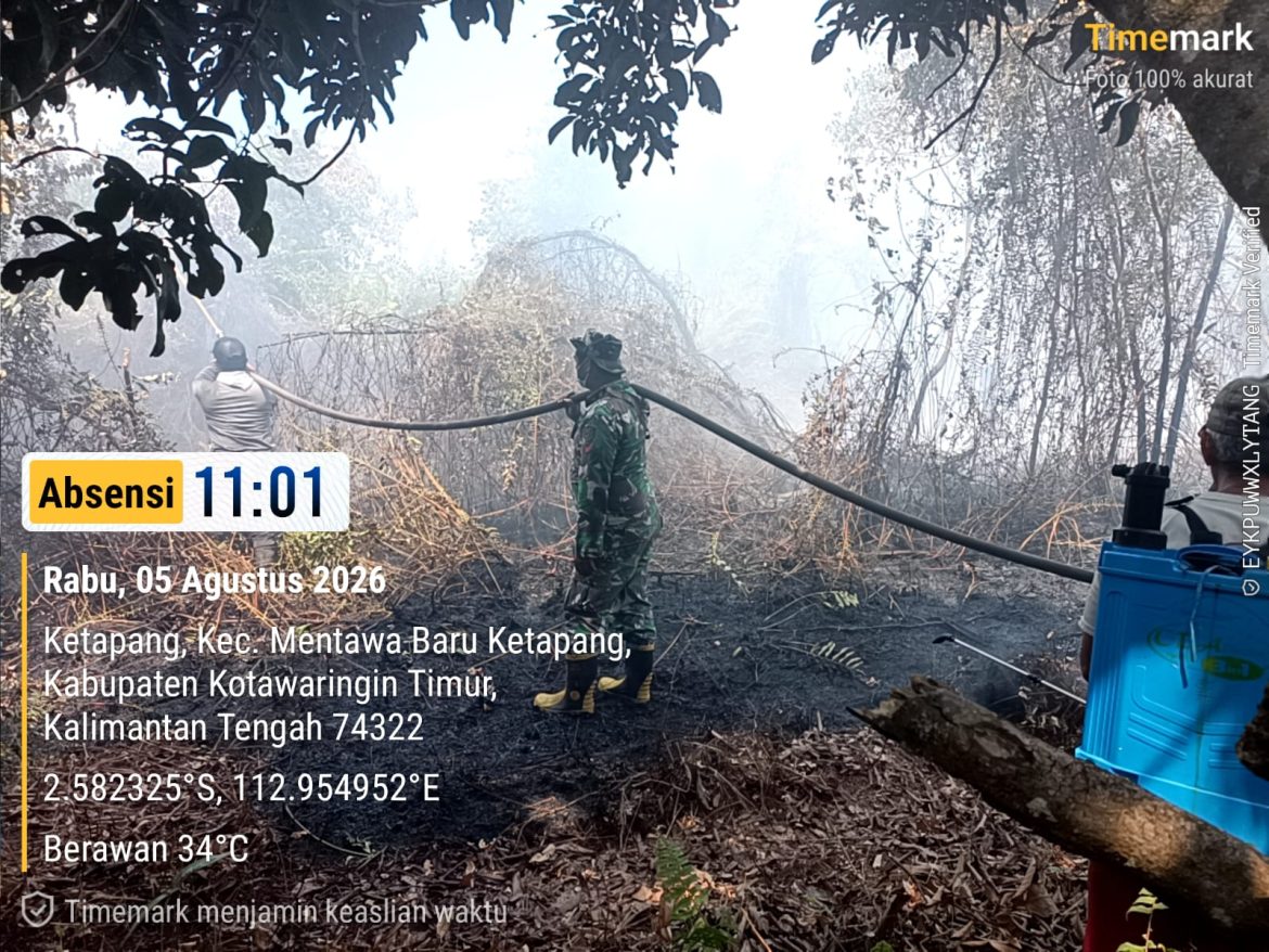 Peduli Wilayah, Babinsa MB Ketapang dan Baamang Turut Membantu Penanganan Karhutla di Kab. Kotim