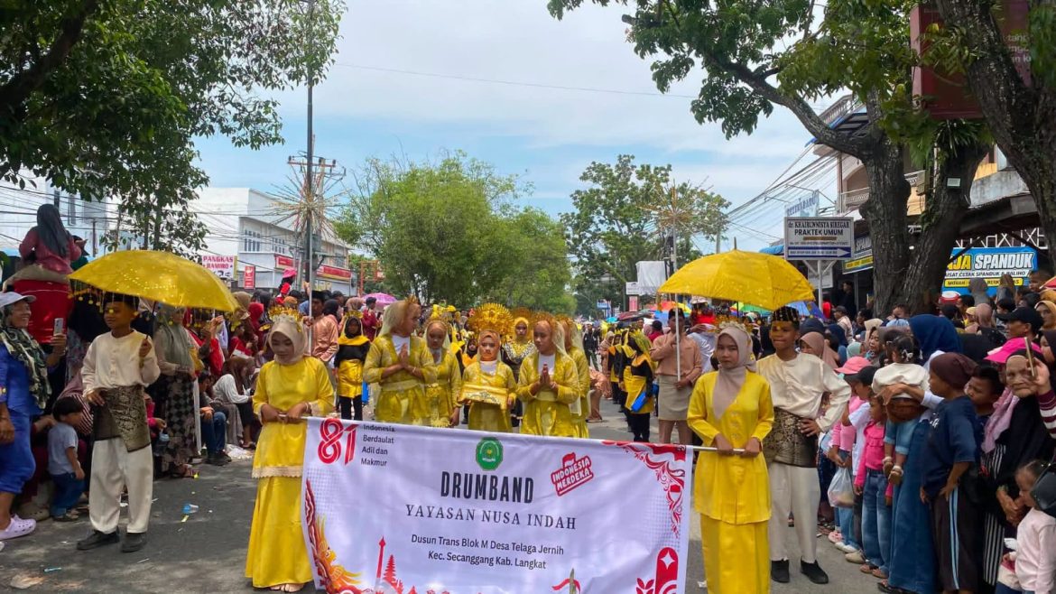 Drumband Yaspen Nusa Indah Langkat Meriahkan HUT RI ke-81 Tahun 2026 di Alun-Alun Stabat.