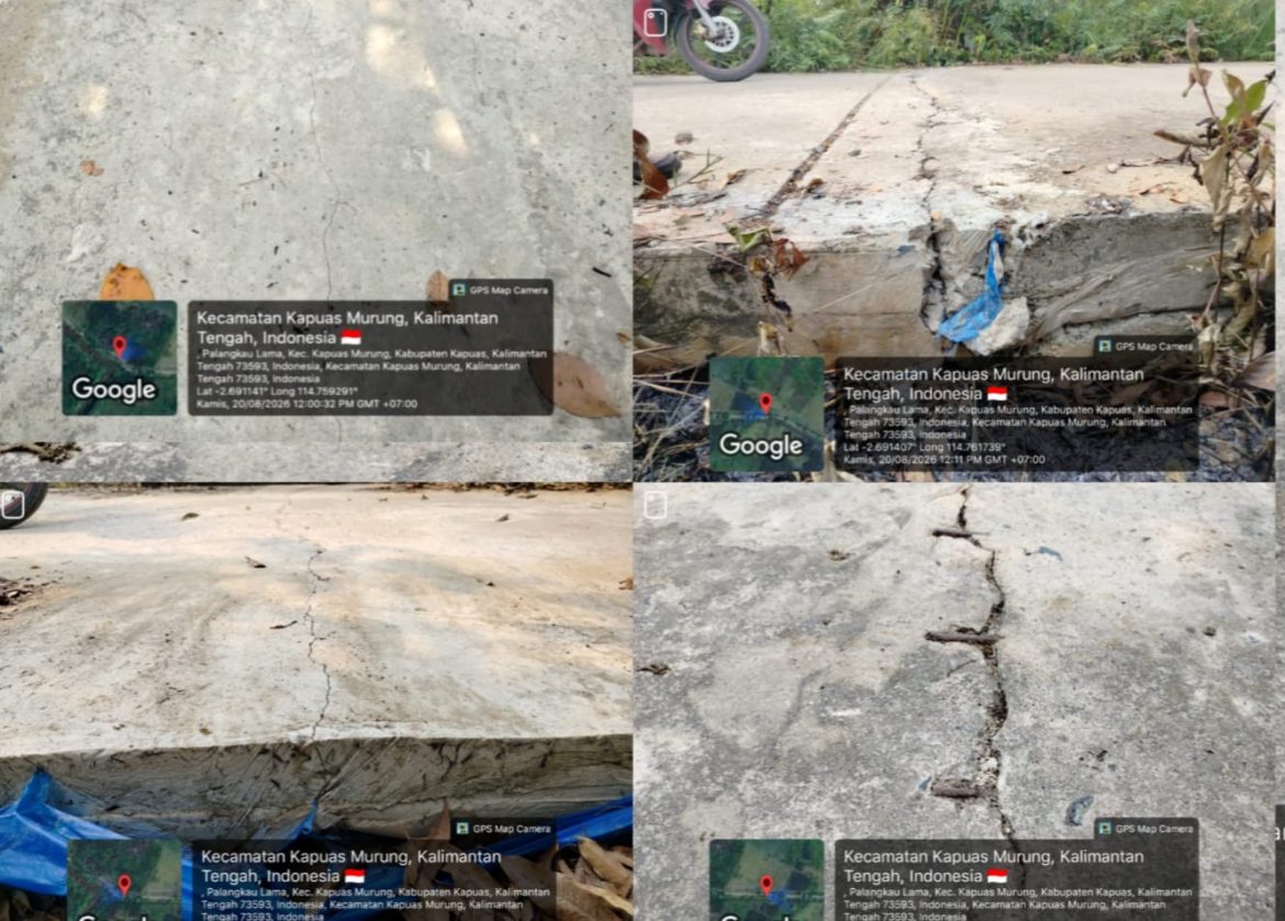 Proyek Rehabilitasi Jalan Palangkau Lama–Palangkau Baru Disorot, Baru Setahun Cor Beton Mulai Retak