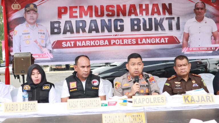 Polres Langkat Musnahkan Barang Bukti Narkotika Sabu, Pil Extase dan Ganja.